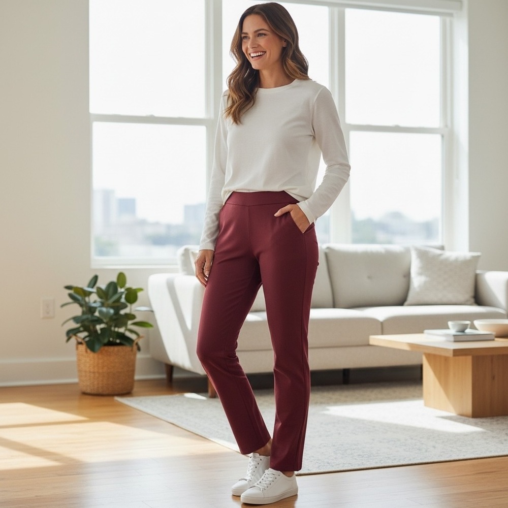 NEW Universal Standard Womens 4XS (XS) Burgundy Pants Slim Leg Zipper‎ Pockets